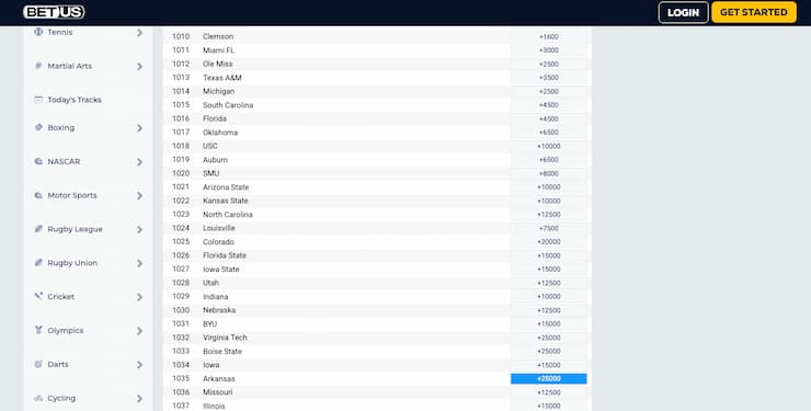 A view of the betting interface on BetUS, one of the best AR online sportsbooks.